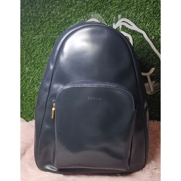Classic Furla Leather Dome Backpack Navy Brass Hardware - Picture 1 of 10